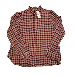 NWT Woman's Ann Taylor Pink Plaid Long Sleeve Button Down Flannel